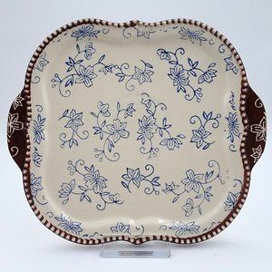 Tara Temptations Square Salad Dessert Plate w Handles Floral Lace Blue 7.5 in